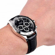 Hugo Boss Ikon Chronograph Black Dial Black Leather Strap Watch for Men - 1513178