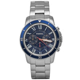 Fossil Grant Sport Chronograph Blue Dial Silver Steel Strap Watch for Men - FS5238