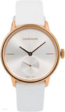 Calvin Klein Accent Silver Dial White Leather Strap Watch for Women - K2Y236K6