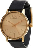 Calvin Klein Post Minimal Gold Dial Black Leather Strap Watch For Men - K7621501