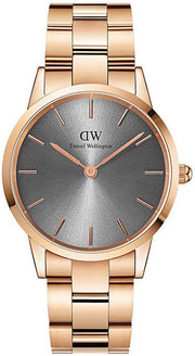Daniel Wellington Iconic Link Grey Dial Rose Gold Steel Strap Watch For Women - DW00100332