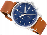 Fossil The Commuter Blue Dial Brown Leather Strap Watch for Men - FS5401