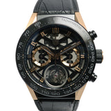 Tag Heuer Carrera Chronograph Tourbillion Titianium & Gold Black Dial Black Leather Strap Watch for Men - CAR5A5U.FC6377