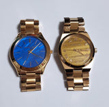 Michael Kors Slim Runway Quartz Blue Dial Rose Gold Steel Strap Watch For Women - MK3494
