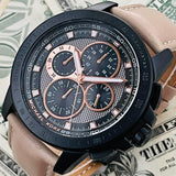 Michael Kors Ryker Chronograph Black Dial Beige Leather Strap Watch For Men - MK8520