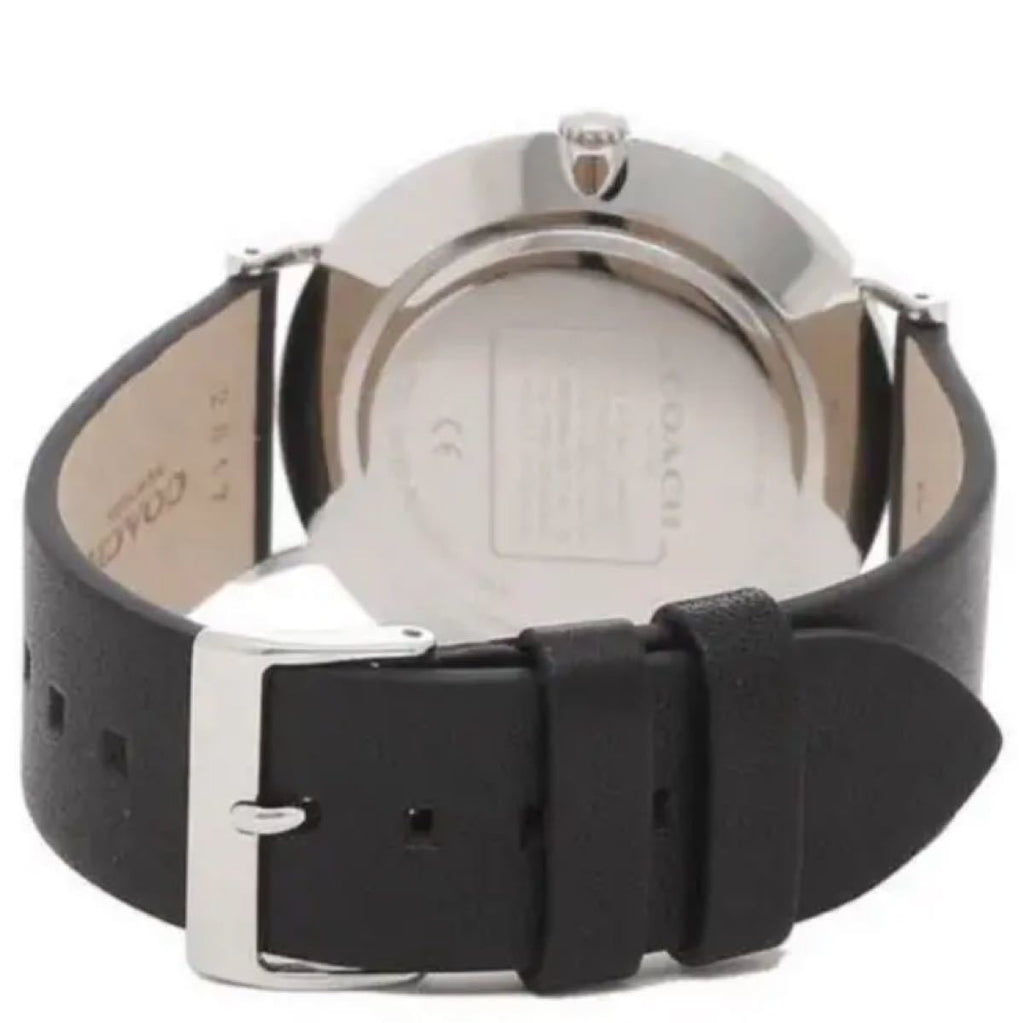 Coach Charles Green Dial Black Leather Strap Watch for Men
