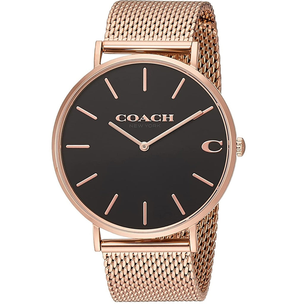 Coach Charles Black Dial Rose Gold Mesh Bracelet Watch for Men - 14602552