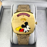 Gucci Grip Disney Mickey Mouse Gold Dial Brown Leather Strap Watch For Women - YA157420