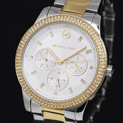 Michael Kors Tibby Multifunction White Dial Two Tone Steel Strap Watch For Women - MK6825
