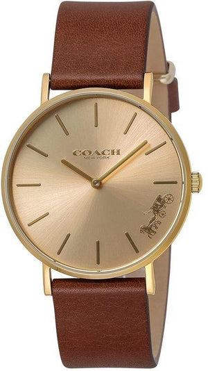 Coach Perry Gold Dial Brown Leather Strap Watch for Women - 14503331