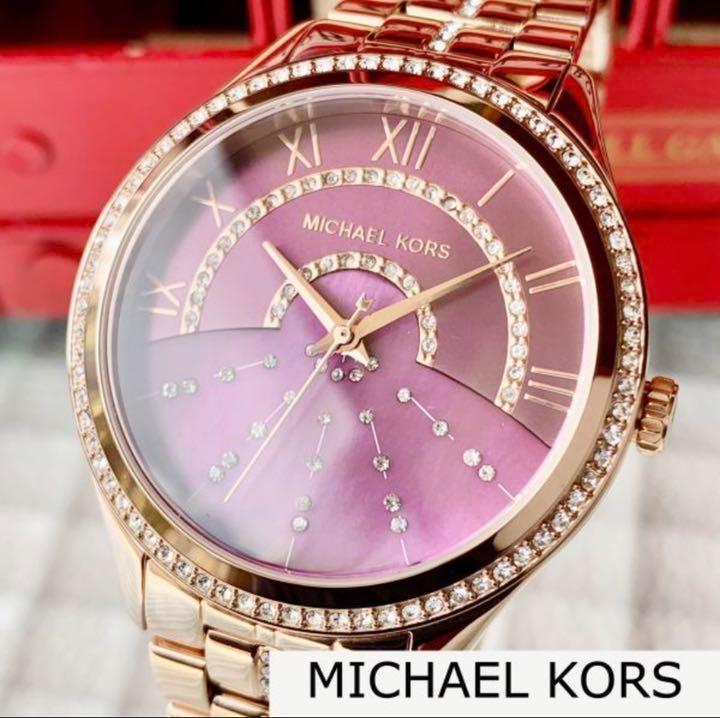 Michael Kors Lauryn Pink Dial Rose Gold Steel Strap Watch for Women