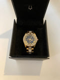 Bulova Crystal Collection Blue Dial Gold Steel Strap Watch for Men - 98C128