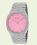 Gucci 25H Quartz Pink Dial Silver Steel Strap Watch for Women - YA163410