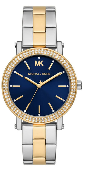 Michael Kors Analog Blue Dial Two Tone Steel Strap Watch for Women - MKO1049