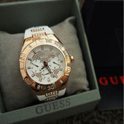 Guess Luna Diamonds White Dial White Rubber Strap Watch for Women - W0653L4