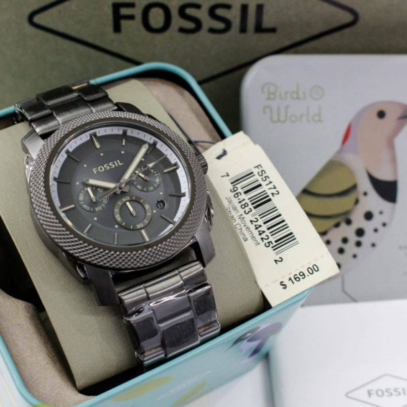 Grey Fossil Chronograph Grey Men Steel Dial Watch Machine Strap for