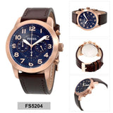 Fossil Pilot 54 Chronograph Blue Dial Brown Leather Strap Watch for Men - FS5204