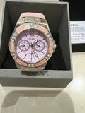 Guess Limelight Quartz Diamonds Pink Dial Pink Denim Strap Watch For Women - W0775l15