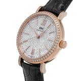 IWC Portofino Automatic Diamonds Silver Dial Black Leather Strap Watch for Women - IW357406