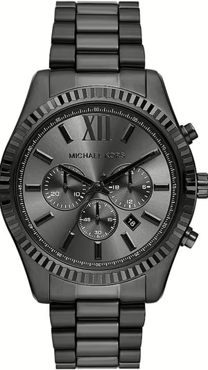 Michael Kors Lexington Chronograph Black Dial Black Steel Strap Watch for Men - MK9154