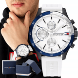 Tommy Hilfiger Bank Chronograph White Dial White Rubber Strap Watch for Men - 1791723