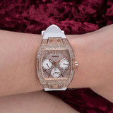 Guess Raven Diamonds Rose Gold Dial White Silicone Strap Watch for Women - GW0105L3