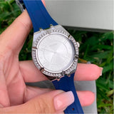 Guess Cosmo Diamonds Silver Dial Blue Rubber Strap Watch for Women - GW0034L5