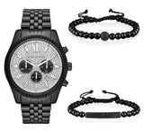 Michael Kors Lexington Chronograph Crystals Silver Dial Black Steel Strap Watch for Men - MK8605