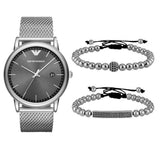 Emporio Armani Luigi Quartz Grey Dial Silver Mesh Bracelet Watch For Men - AR11069