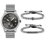 Hugo Boss Legacy Grey Dial Silver Mesh Bracelet Watch for Men - 1513673