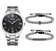 Hugo Boss Governer Black Dial Silver Steel Strap Watch for Men - 1513488