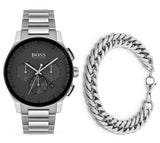 Hugo Boss Peak Black Dial Silver Steel Strap Watch for Men - 1513762