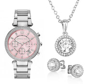 Michael Kors Parker Chronograph Pink Dial Silver Steel Strap Watch For Women - MK6105