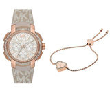 Michael Kors Sidney Chronograph White Dial Beige Leather Strap Watch For Women - MK6949