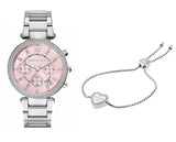 Michael Kors Parker Chronograph Pink Dial Silver Steel Strap Watch For Women - MK6105