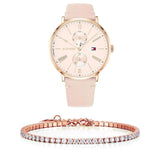 Tommy Hilfiger Jenna Analog Pink Dial Pink Leather Strap Watch for Women - 1782071