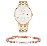 Tommy Hilfiger Jenna Quartz White Dial Rose Gold Steel Strap Watch for Women - 1782070