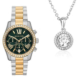 Michael Kors Lexington Chronograph Green Dial Two Tone Steel Strap Watch For Women - MK7303