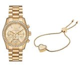 Michael Kors Lexington Chronograph Gold Dial Gold Steel Strap Watch For Women - MK7377