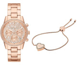 Michael Kors Ritz Chronograph Rose Gold Dial Rose Gold Steel Strap Watch For Women - MK7302