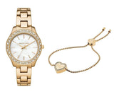 Michael Kors Liliane Mother of Pearl White Dial Gold Steel Strap Watch For Women - MK4555