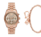 Michael Kors Lexington Chronograph Grey Dial Rose Gold Steel Strap Watch For Women - MK7217