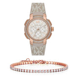 Michael Kors Sidney Chronograph White Dial Beige Leather Strap Watch For Women - MK6949