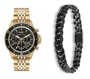Michael Kors Bayville Chronograph Black Dial Gold Steel Strap Watch For Men - MK8726