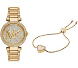 Michael Kors Parker Analog Crystals Gold Dial Gold Steel Strap Watch For Women - MK7283