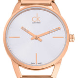 Calvin Klein Stately White Dial Rose Gold Steel Strap Watch for Women - K3G23626