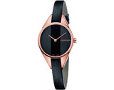 Calvin Klein Rebel Black Dial Black Leather Strap Watch for Women - K8P236C1