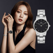 Daniel Wellington Iconic Link Black Dial Silver Steel Strap Watch For Women - DW00100206