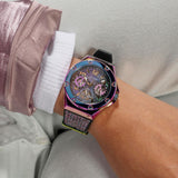 Guess Multifunction Analog Purple Dial Black Rubber Strap Watch For Women - GW0620L4