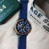 Fossil Bannon Multifunction Blue Dial Blue Silicone Strap Watch for Men - BQ2498